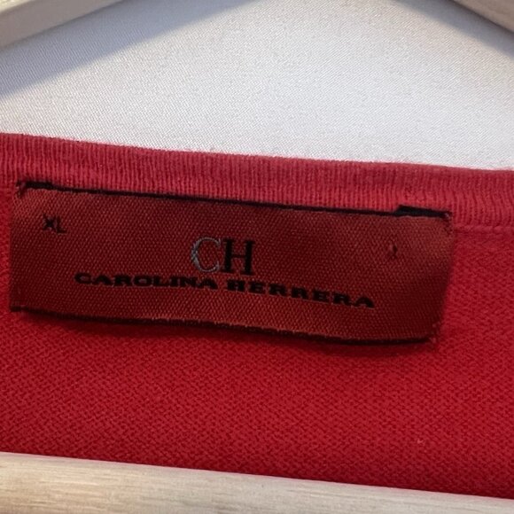 CH Carolina Herrera Men’s V-Neck Sweater Red Size XL Knit 100% Cotton Business - Picture 3 of 8
